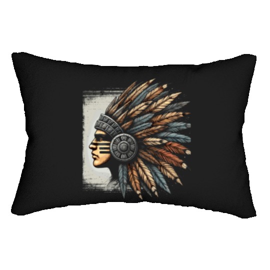 Aztec Warrior Mask with Tribal Art and Ancient Lumbar Pillows