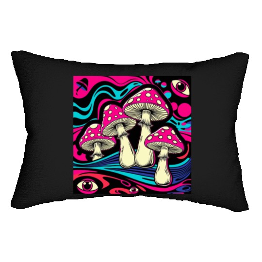 Psychedelic Shrooms: Neon Fungi Fantasy Lumbar Pillows