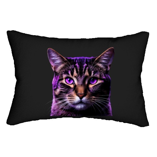 Vivid Lilac-Eyed Tabby Cat Portrait Lumbar Pillows