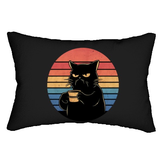 Grumpy Cat with Coffee Retro Style Lumbar Pillows