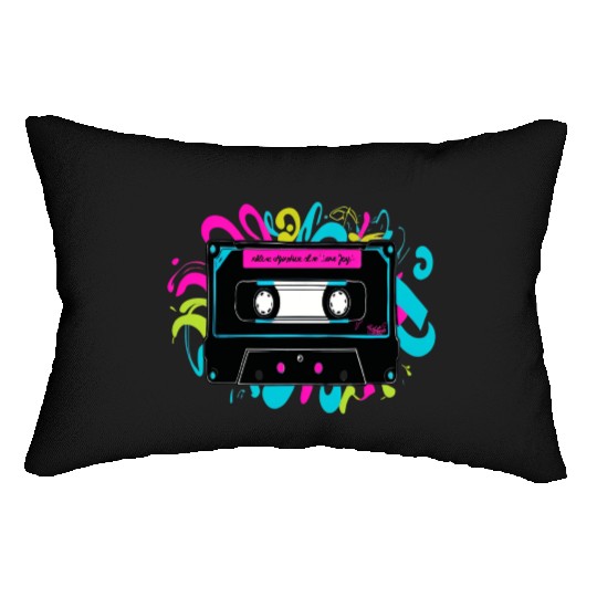 Retro Neon Cassette Tape with Vibrant Splash Lumbar Pillows