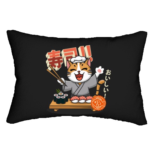 Sushi Chef Cat Adorable Culinary Cat Design Lumbar Pillows