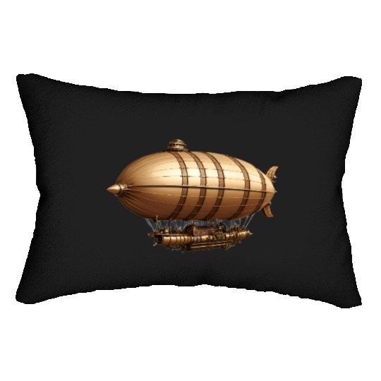 A large steampunk-style airship with bronze metal Lumbar Pillows