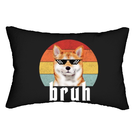 Funny Dog Bruh Meme Saying Best Dog Shiba Inu Dad Lumbar Pillows