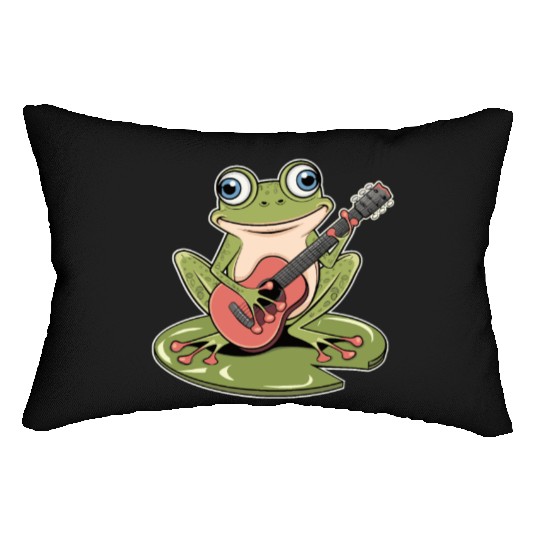 Frog Playing Guitar On Lily Pad Lumbar Pillows