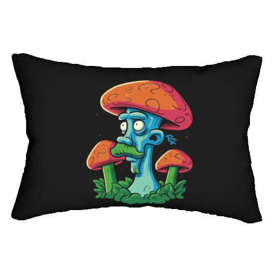 Mushroom Moustache Man – Trippy Fungi Art Lumbar Pillows
