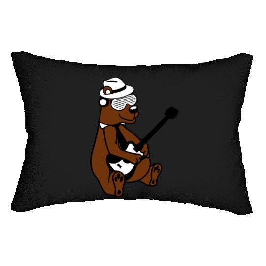 Cool Sitting Grizzly Brown Bear Playing Guitar Fun Lumbar Pillows