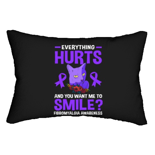 Everything Hurts Cat Purple Ribbon Fibro Awareness Lumbar Pillows