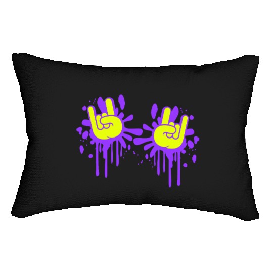 Two heavy metal graffiti horn fingers hand gesture Lumbar Pillows