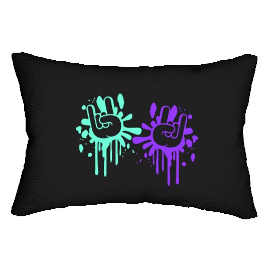 Two heavy metal graffiti horn fingers hand gesture Lumbar Pillows
