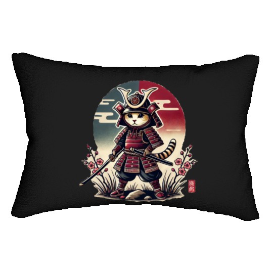 Samurai Cat: Vintage Ukiyo-e Warrior Art Lumbar Pillows
