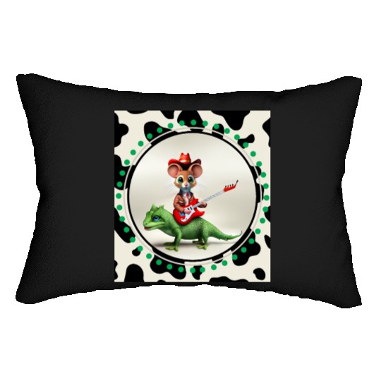 Mouse on Lizard Playing Guitar Lumbar Pillows