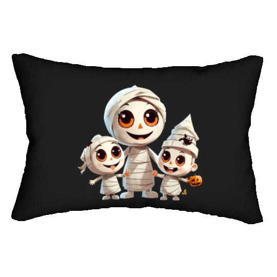 Adorable Mummy Family Halloween Trick-or-Treat Fun Lumbar Pillows