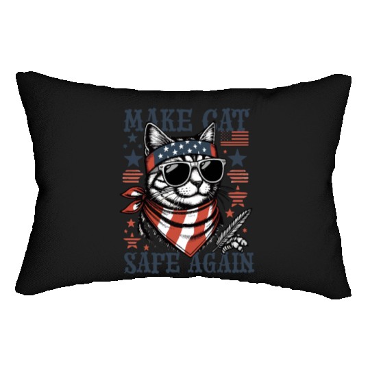 Make Cats Safe Again Funny Cat Lover USA Flag Lumbar Pillows