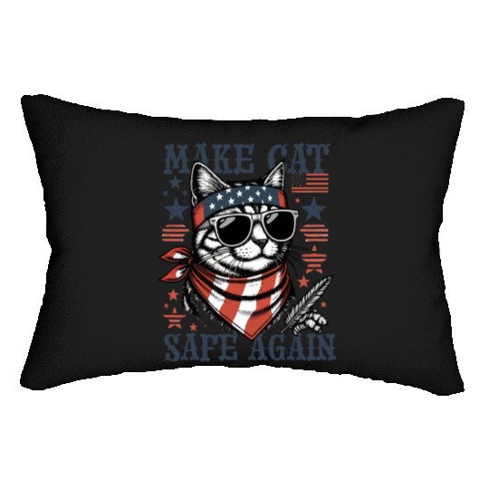 Make Cats Safe Again Funny Cat Lover USA Flag Lumbar Pillows