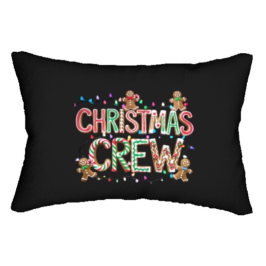 Gingerbread and Candy Christmas Crew with Lights Lumbar Pillows