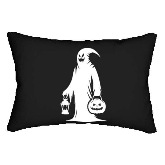 Scary Funny Ghost Mask With Pumpkin Lantern Lumbar Pillows