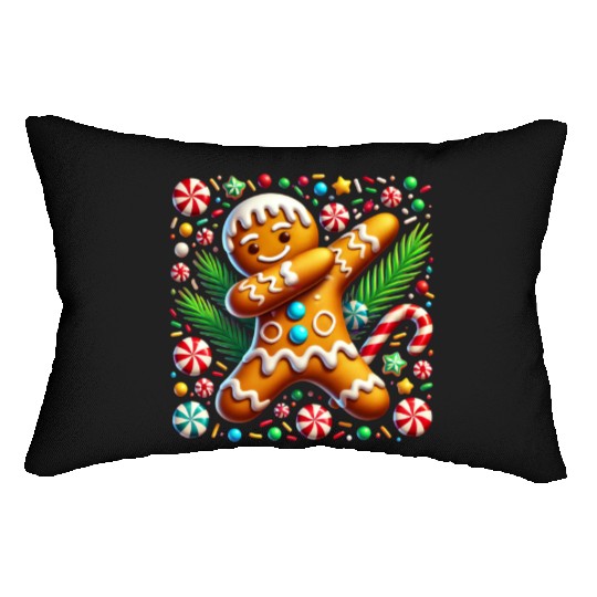 Dabbing Gingerbread Cookie Christmas Fun Lumbar Pillows
