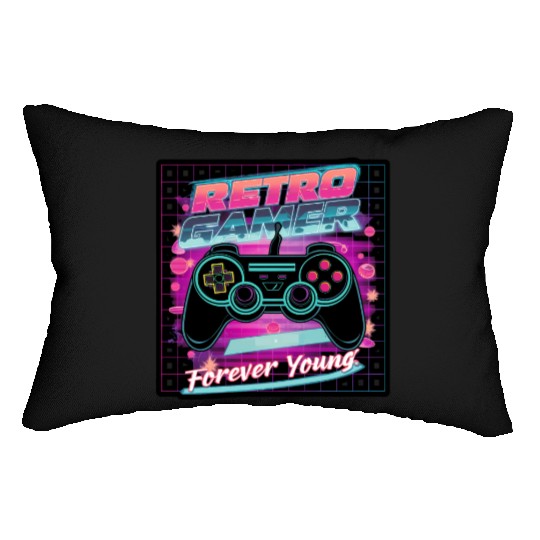 Retro Gamer Forever Young 01 sticker Lumbar Pillows