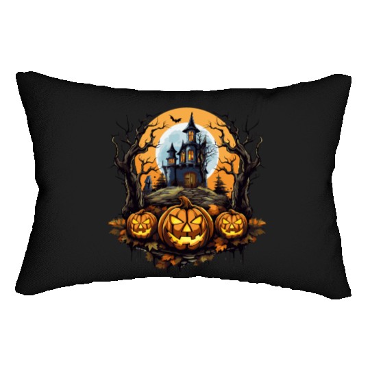 Spooky Haunted House Halloween Witches Pumpkin Lumbar Pillows