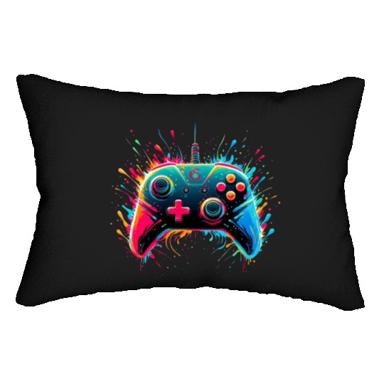 Modern Gamepad Color Splash Gaming Design Lumbar Pillows