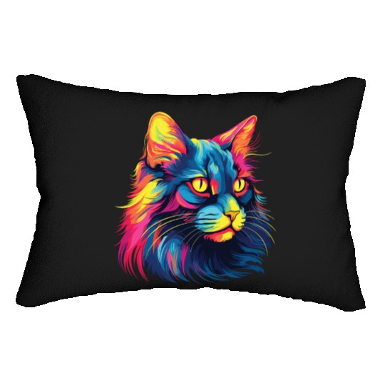 Cat Watercolor Colorful Maine Cat Lumbar Pillows
