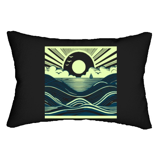 Ocean Sunrise Retro Wave Sailing Lumbar Pillows