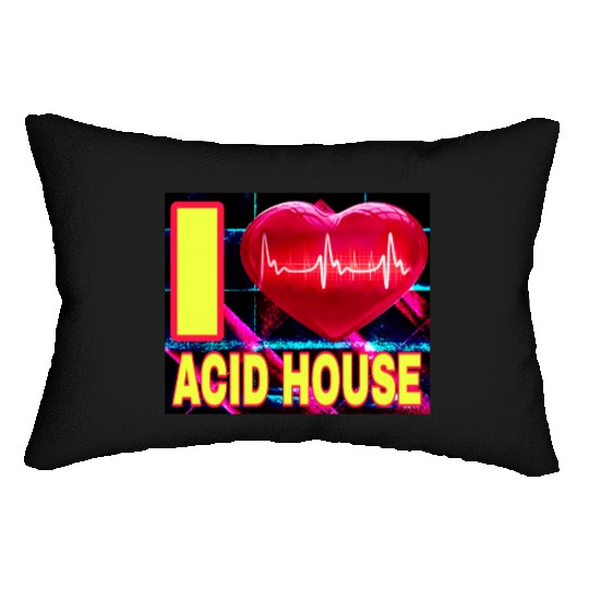 I LOVE ACID HOUSE YELLOW FONTS Lumbar Pillows