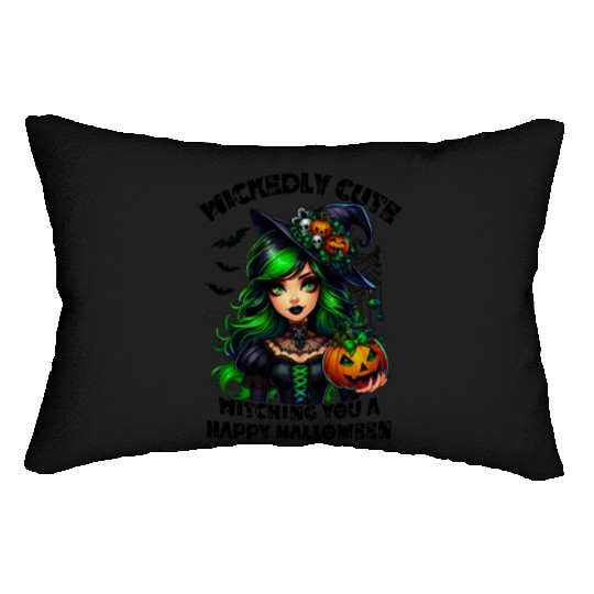 Halloween Wicked Cute Green Witch Lumbar Pillows