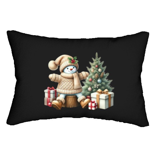 cute snowman in christmas and happy new year party Lumbar Pillows