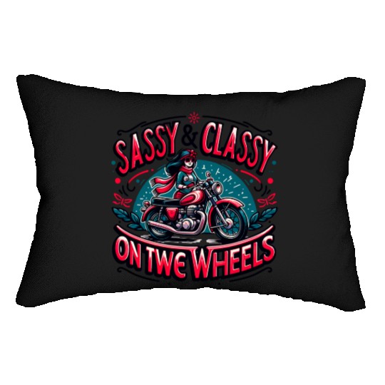 Sassy and Classy on Two Wheels-Motorcycle Apparel Lumbar Pillows