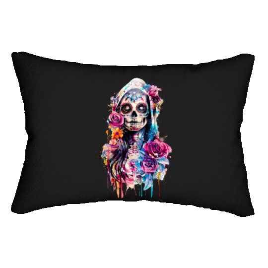 Santa Muerte Saint Mexican Folklore Dead Skull Lumbar Pillows