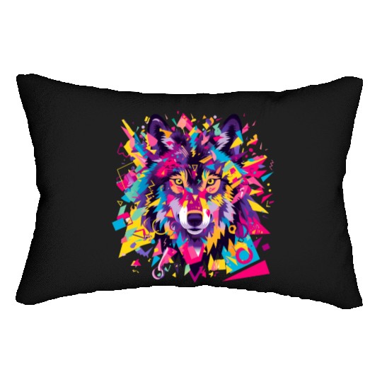 Majestic Pop Art Alpha Wolf - Vibrant Cool Lumbar Pillows