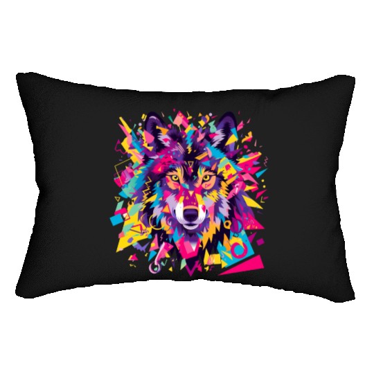 Majestic Pop Art Alpha Wolf - Vibrant Cool Lumbar Pillows