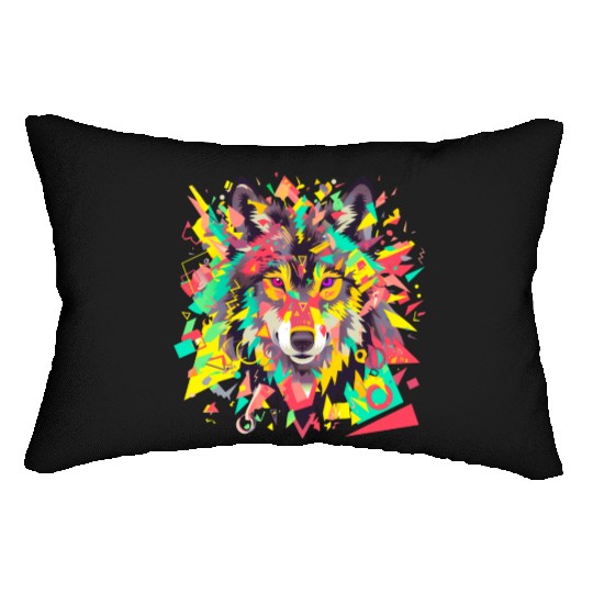 Majestic Pop Art Alpha Wolf - Vibrant Warm Lumbar Pillows