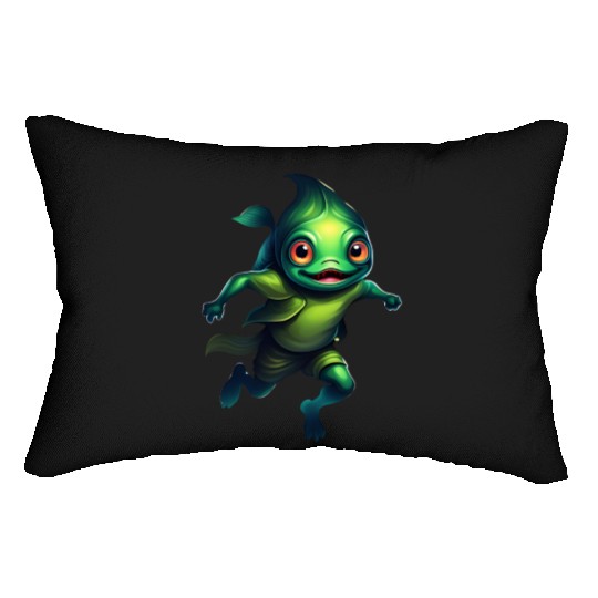 Green Monster Fish Floating in the Deep Sea Lumbar Pillows