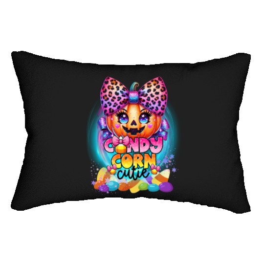Sparkly Candy Corn Cutie Glitter Neon Pumpkin Lumbar Pillows