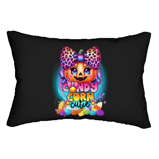 Sparkly Candy Corn Cutie Glitter Neon Pumpkin Lumbar Pillows
