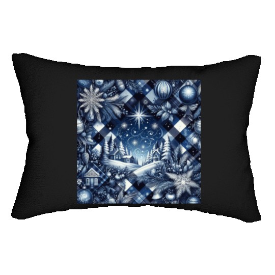 flannel blue and white christmas Lumbar Pillows