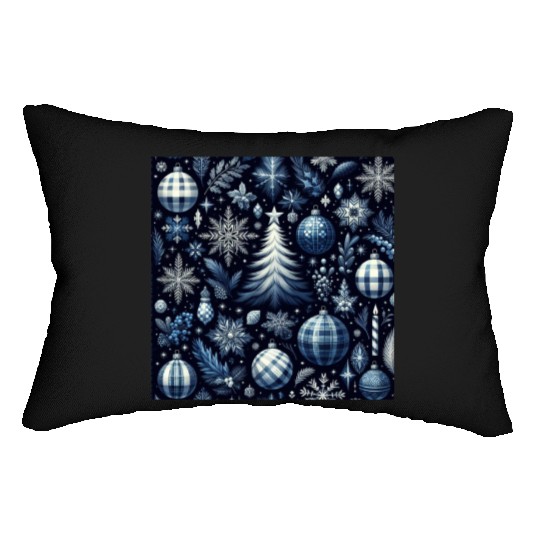 flannel blue and white christmas Lumbar Pillows
