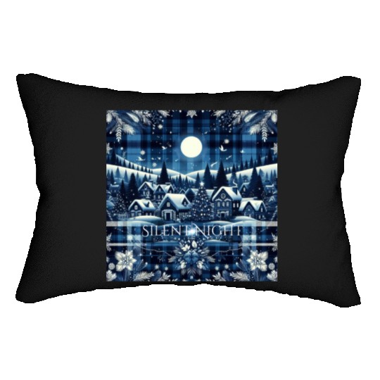 flannel silent night blue and white christmas Lumbar Pillows