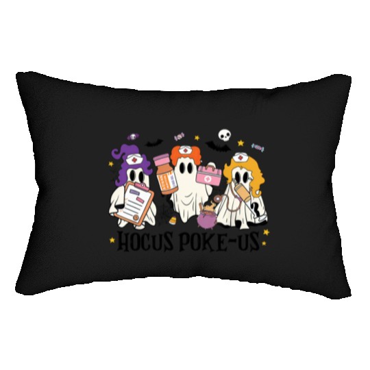 Hocus Poke Us Funny Ghost Vintage Halloween Lumbar Pillows