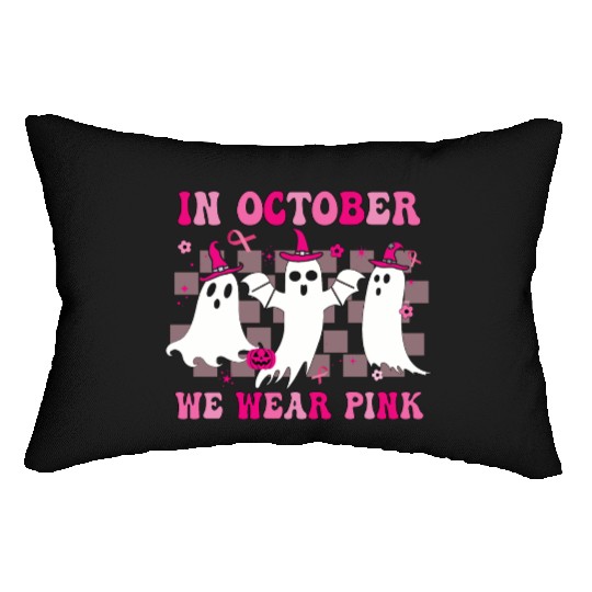 In October We Wear Pink Wizard Ghosts Halloween Lumbar Pillows
