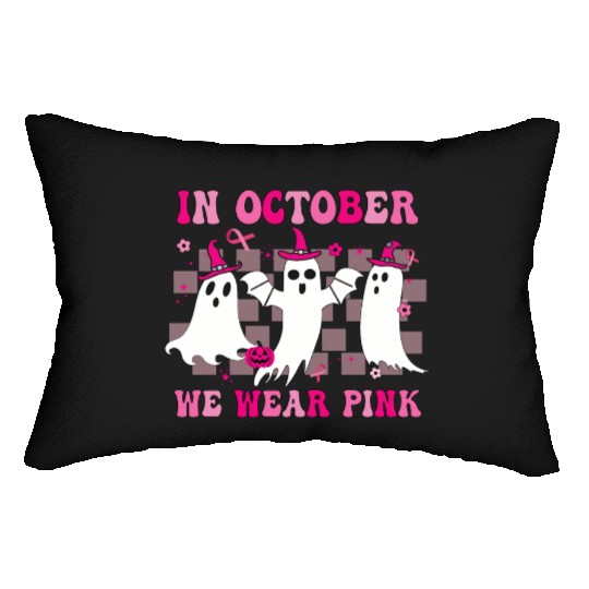 In October We Wear Pink Wizard Ghosts Halloween Lumbar Pillows