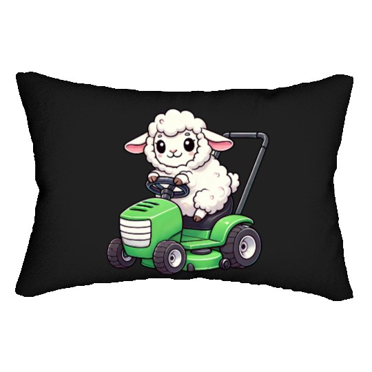 Funny sheep lawn mower farmer lamb grass Lumbar Pillows