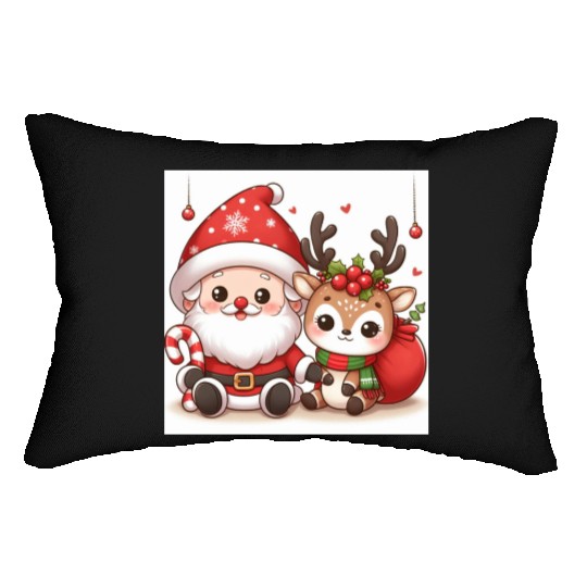 Festive Santa and Reindeer Illustration Lumbar Pillows