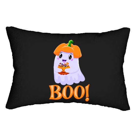 Cute Girl Ghost Boo! with Sweets Pumpkin Halloween Lumbar Pillows