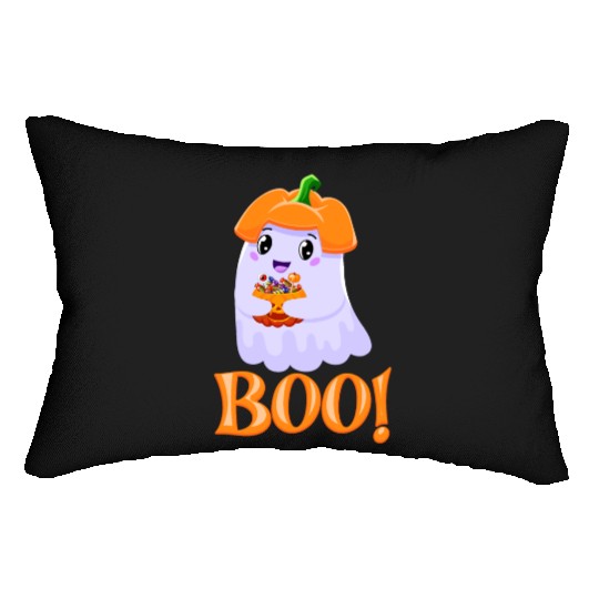 Cute Girl Ghost Boo! with Sweets Pumpkin Halloween Lumbar Pillows
