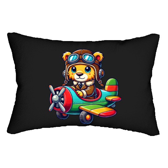 Lion pilot propeller airplane flying license fly Lumbar Pillows