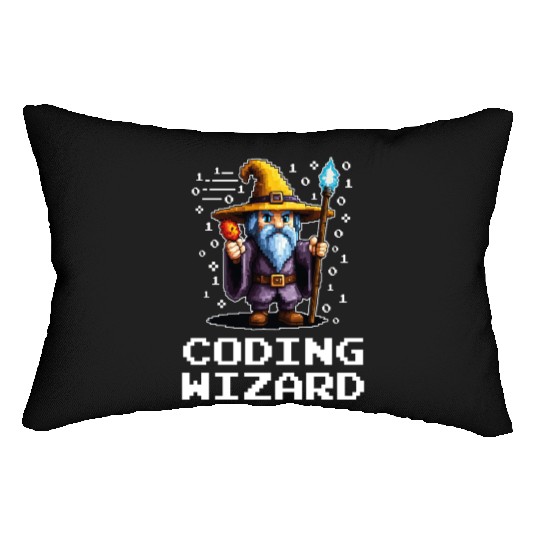 Funny Coding Wizard Pixel Fantasy Coder Magic Lumbar Pillows